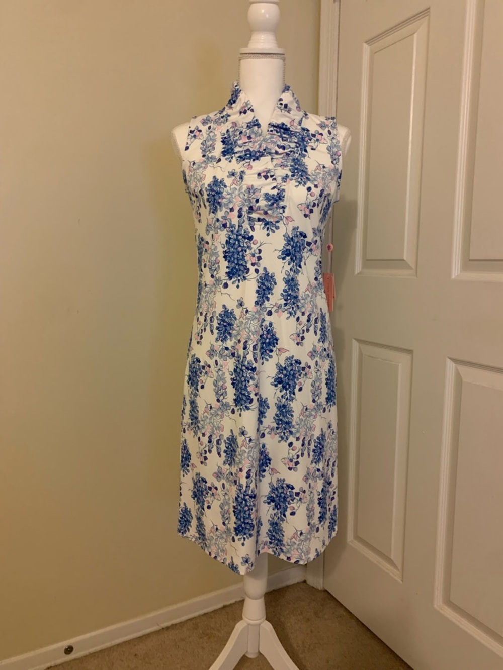 Simply Southern White Midi Dress with Blue Floral Pattern